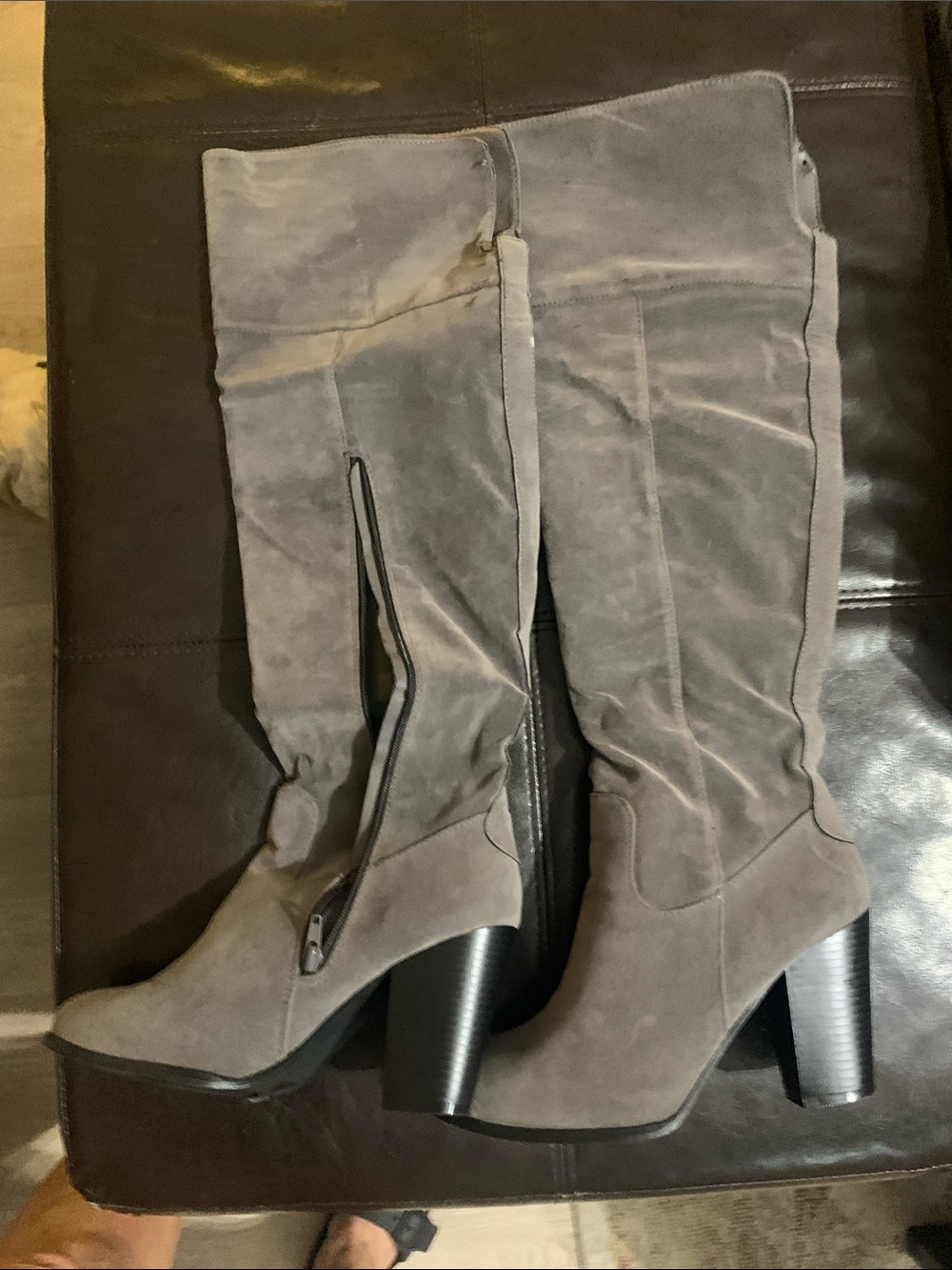 Yoki Grey Over-the-Knee Block Heel Boots